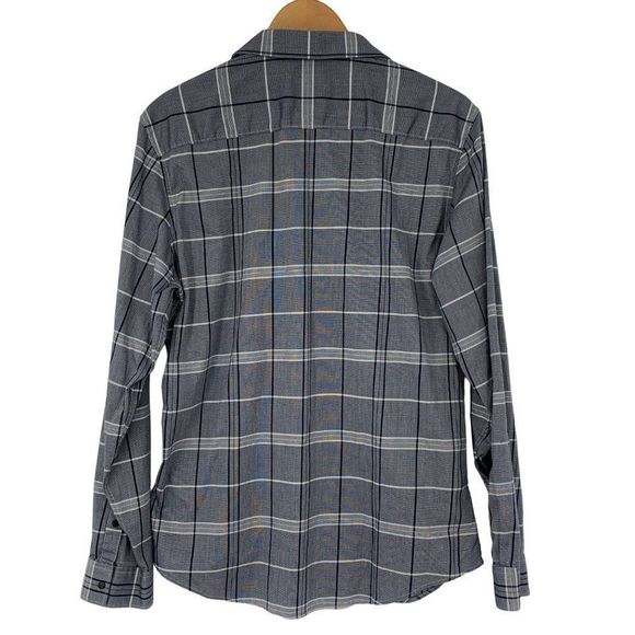 Mens Calvin Klein Plaid Body Fit Shirt Large Navy Snap Closure 3744 EUC Stretch - Picture 6 of 10